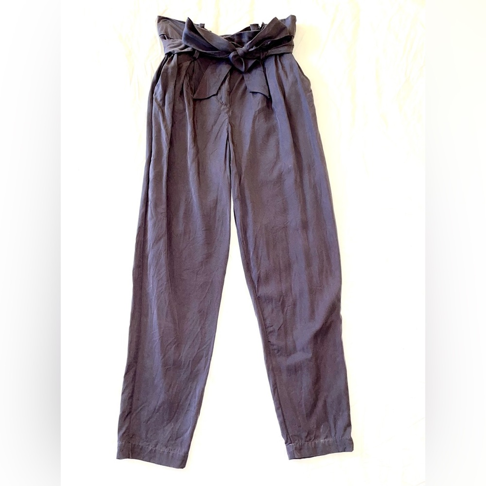 Gray Paperbag Tie Waist Jogger Pants